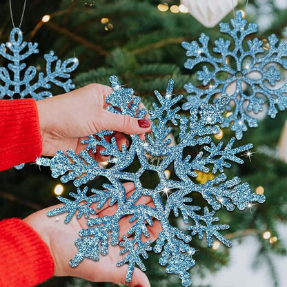 8pcs Large Snowflake Ornaments – Blue, Plastic Glitter Hanging Snowflakes for Christmas Tree & Winter Decor (Variation: 8pcs, Blue)