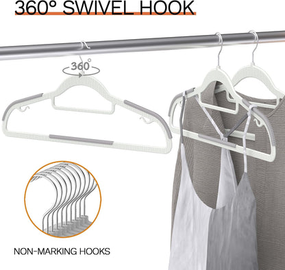 Skiennix Heavy Duty Plastic Hangers - Non-Slip Design with Rubber Pads & 360° Hook | Space-Saving Gray Closet Organizer for Shirts, Pants, and Coats - 60 Pack