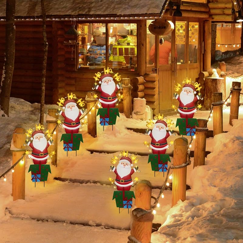 Solar Christmas Yard Sign Santa Claus 28 In Lighted Metal Garden Stake - Variation: Santa Claus