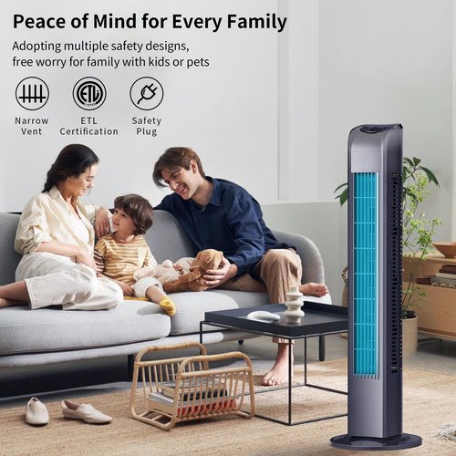 Uthfy Tower Fan for Bedroom, 120° Oscillating Standing Floor Bladeless Fans That Blow Cold Air with Remote, 3 Modes 3 Speeds, 7.5H Timer, for Indoor Living Room Office, 30 Inch, Black