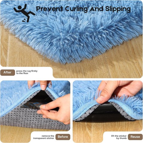Fluffy Blue Area Rug by [Brand Name] - Soft Shag Carpet for Kids' Rooms | Non-Slip, 2ft x 3ft