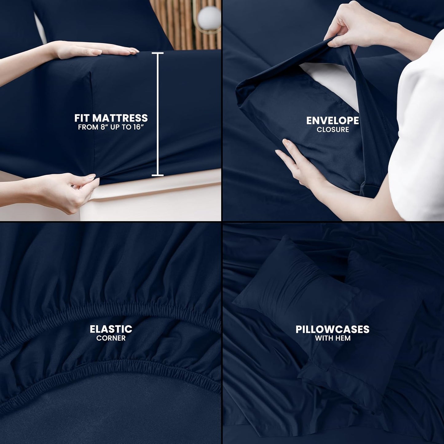 Utopia Bedding Queen Size Sheet Set - Soft, Breathable Microfiber, Includes 1 Fitted Sheet, 1 Flat Sheet & 2 Pillowcases - Navy