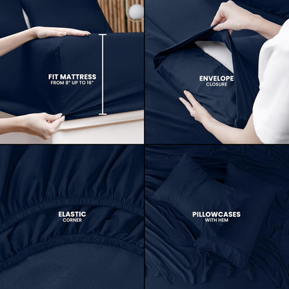 Utopia Bedding Queen Size Sheet Set - Soft, Breathable Microfiber, Includes 1 Fitted Sheet, 1 Flat Sheet & 2 Pillowcases - Navy