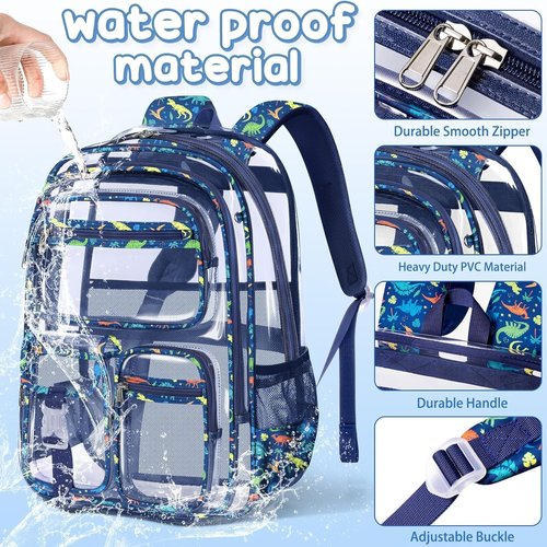 Fimibuke Clear Backpack - 3PCS Heavy Duty PVC Set with Lunch Box & Pencil Case | Cute Toddler School Bag for Preschool & Kindergarten
