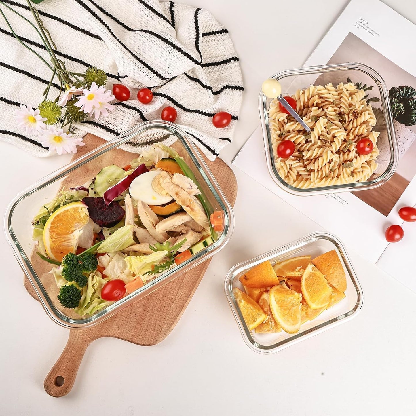 Regine Switzerland Glass Meal Prep Containers - Extra Thick Airtight Food Storage Set | 8 Pack (310ml-1510ml)