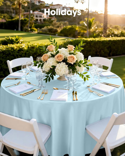Pureegg Round Plastic Tablecloths - 8 Pack, Leakproof & Sturdy, Baby Blue, 84'' for Easter Parties & Weddings