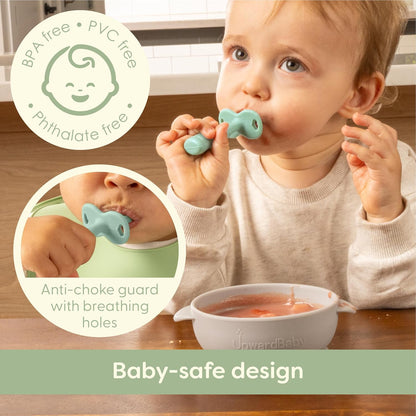 Upward Baby Spoons - Self-Feeding Toddler Utensils with Anti-Choke Barrier | 3 Pack, Silicone, Red/White/Blue