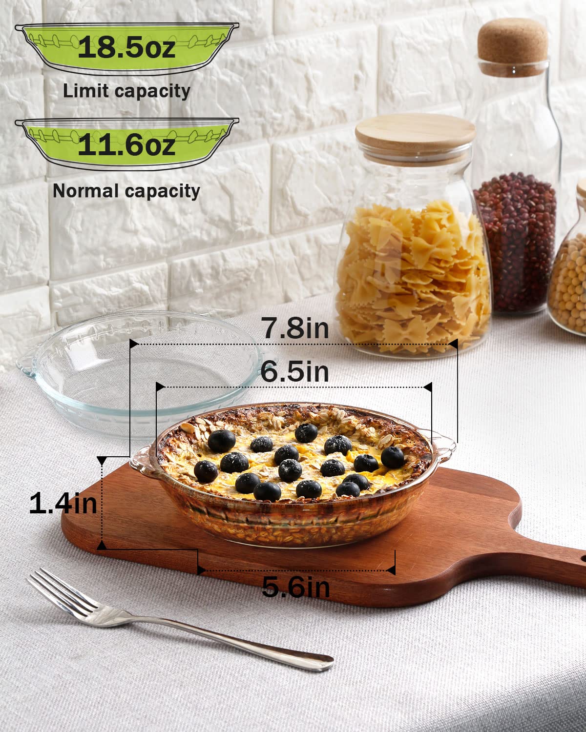 ZYER Mini Glass Pie Plate for Baking 11.6oz Clear Pie Dish for 1 Pie Pan with Handles Glass Pie Dish, 6.5 inch 2pack