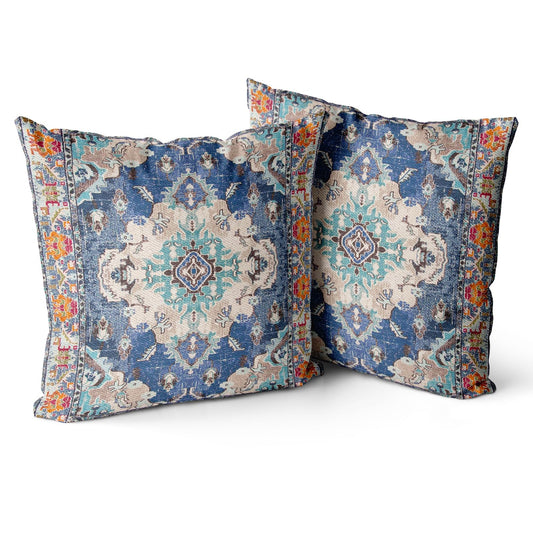 Snycler Boho Throw Pillow Covers 24x24 inch Set of 2 Monaco Rug Carpet Double Sided Pattern Cotton Soft Pillow Case Cushion Cover Pillowcase for Couch Sofa Bed Decorative (Blue)