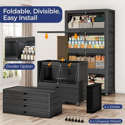 150GAL Extra Large Storage Bins - Stackable Closet Organizers with Lids | 3-Pack Black, Collapsible Design