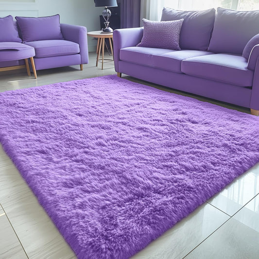 OLANLY Large Area Rugs - Soft Fluffy Shaggy Indoor Carpet for Living Room & Bedroom | 5x8, Purple