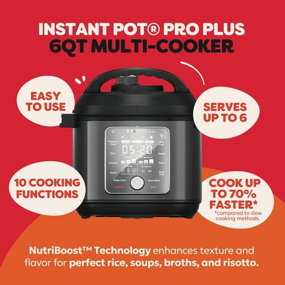 Instant Pot Pro Plus Wi-Fi 10-in-1 Pressure Cooker - Smart Cooking with 800+ Recipes, 6 Quart