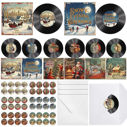 Vinyl Record Christmas Cards Set - 48 Blank Greeting Cards with Envelopes