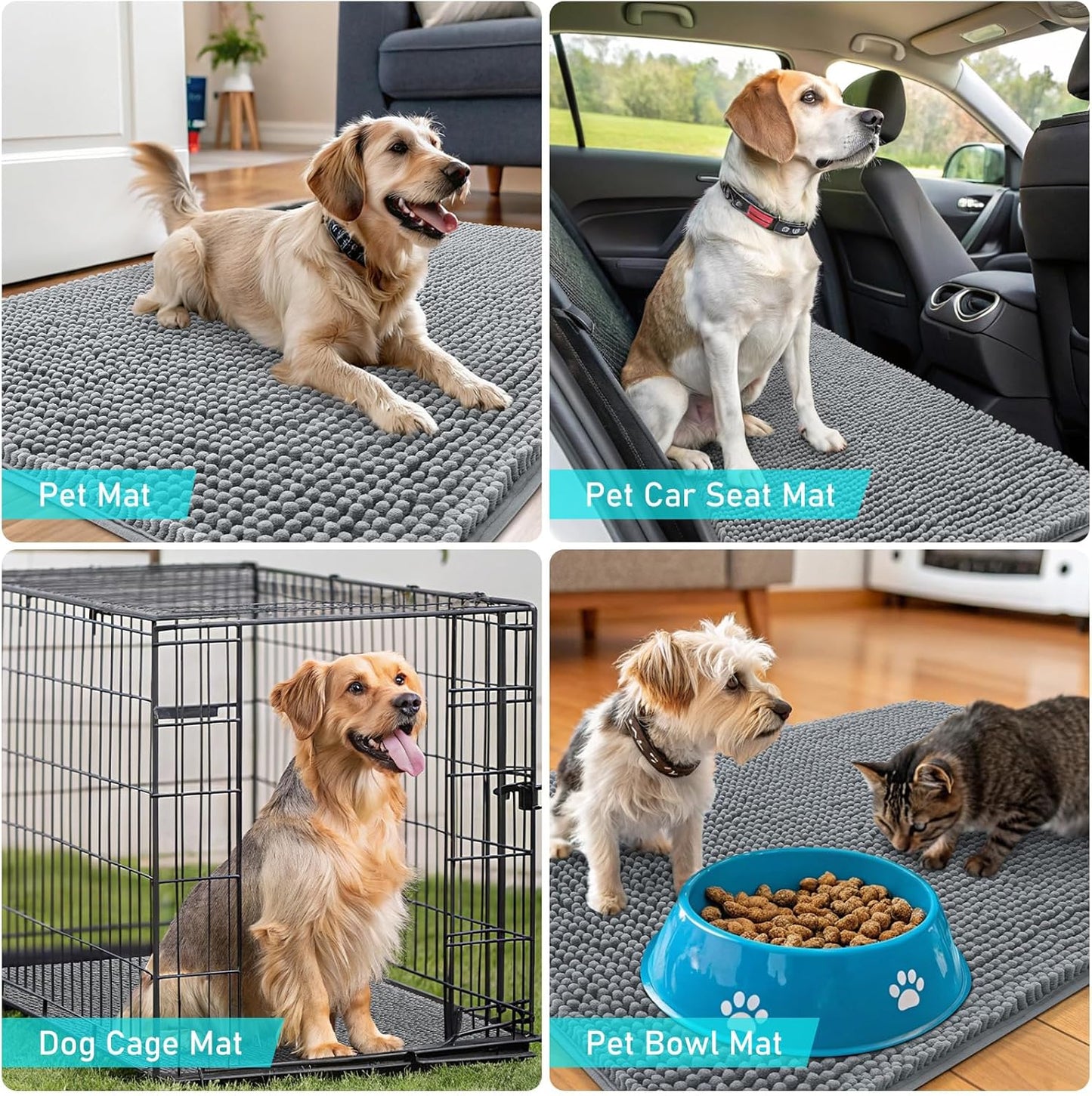 OLANLY Dog Door Mat - Absorbent Non-Slip Chenille Mat for Muddy Paws | 24x16 Inches, Quick Dry, Grey