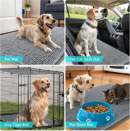 OLANLY Dog Door Mat - Absorbent Non-Slip Chenille Mat for Muddy Paws | 24x16 Inches, Quick Dry, Grey