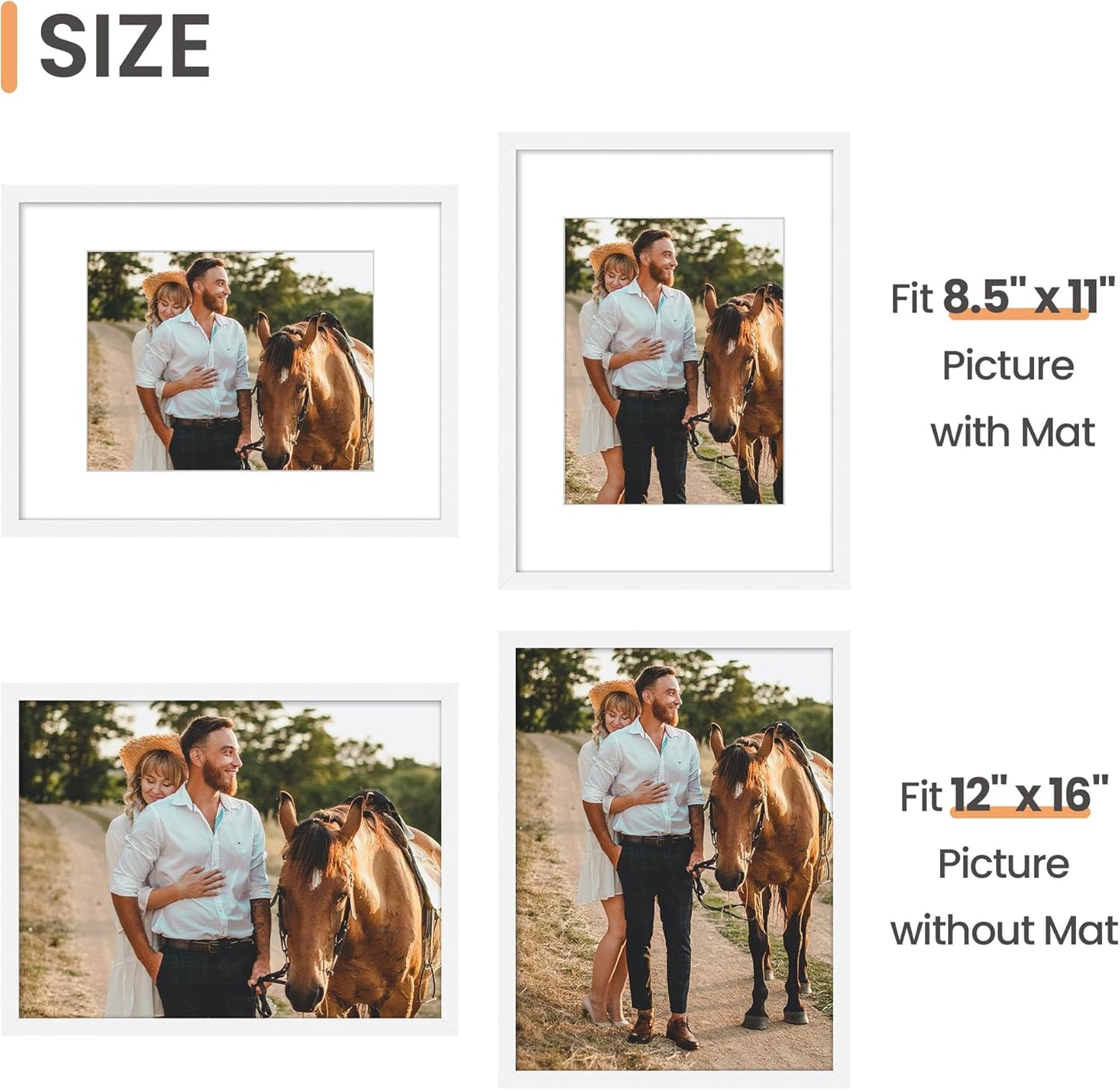 Upsimples 12x16 Picture Frame Set of 5 - Versatile Wall Gallery Frames for 8.5x11 or 12x16 Photos | White