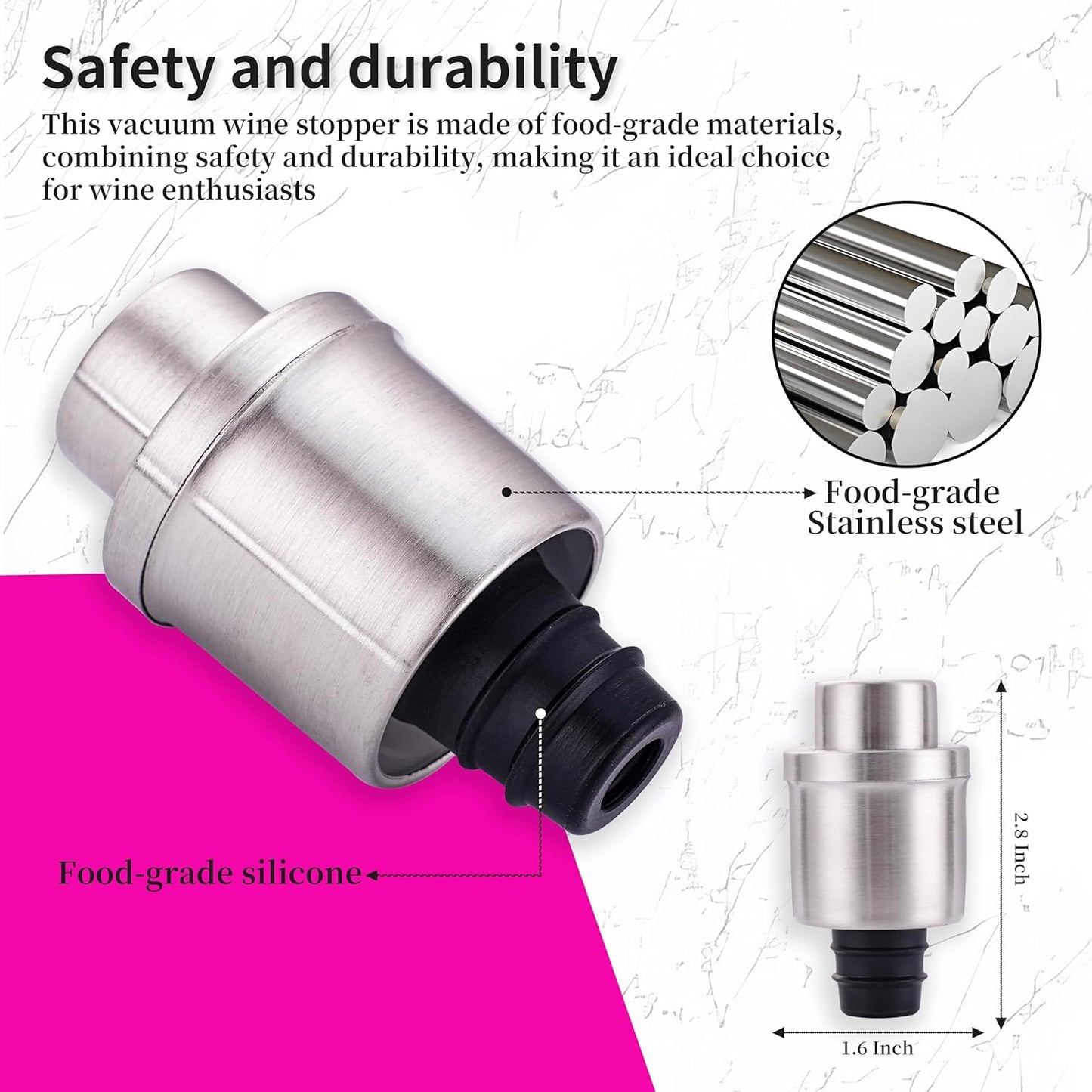 Wine Stoppers Vacuum for Wine Bottles - 2-Pack Stainless Steel Wine Saver with Date Markers, Reusable, Leak-Proof Wine Preserver, Perfect Gifts for Wine Lovers & Bar Accessories