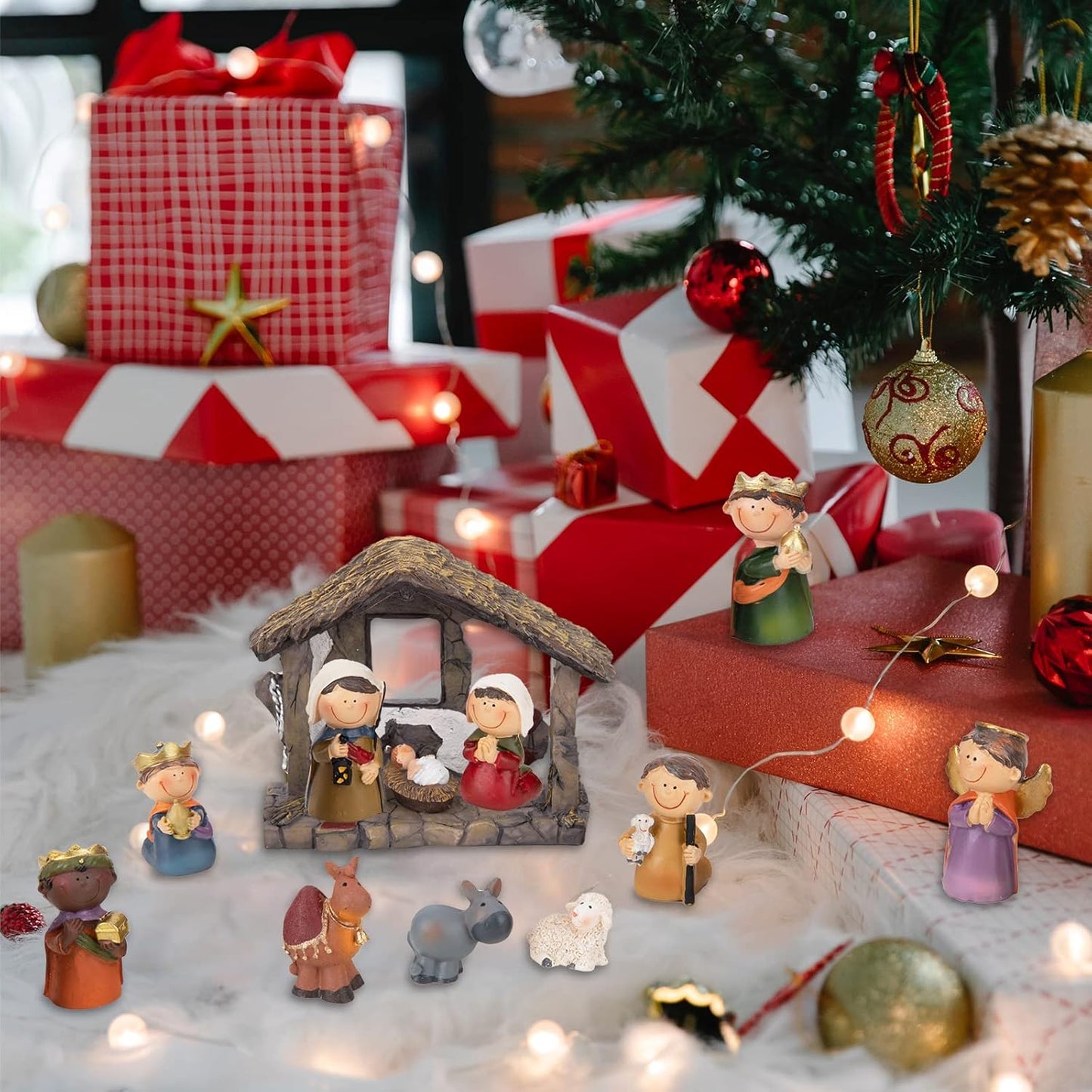 Nativity Figurines Set by Taman - 12 Resin Ornaments for Christmas Tabletop Decor | Holiday Gifts