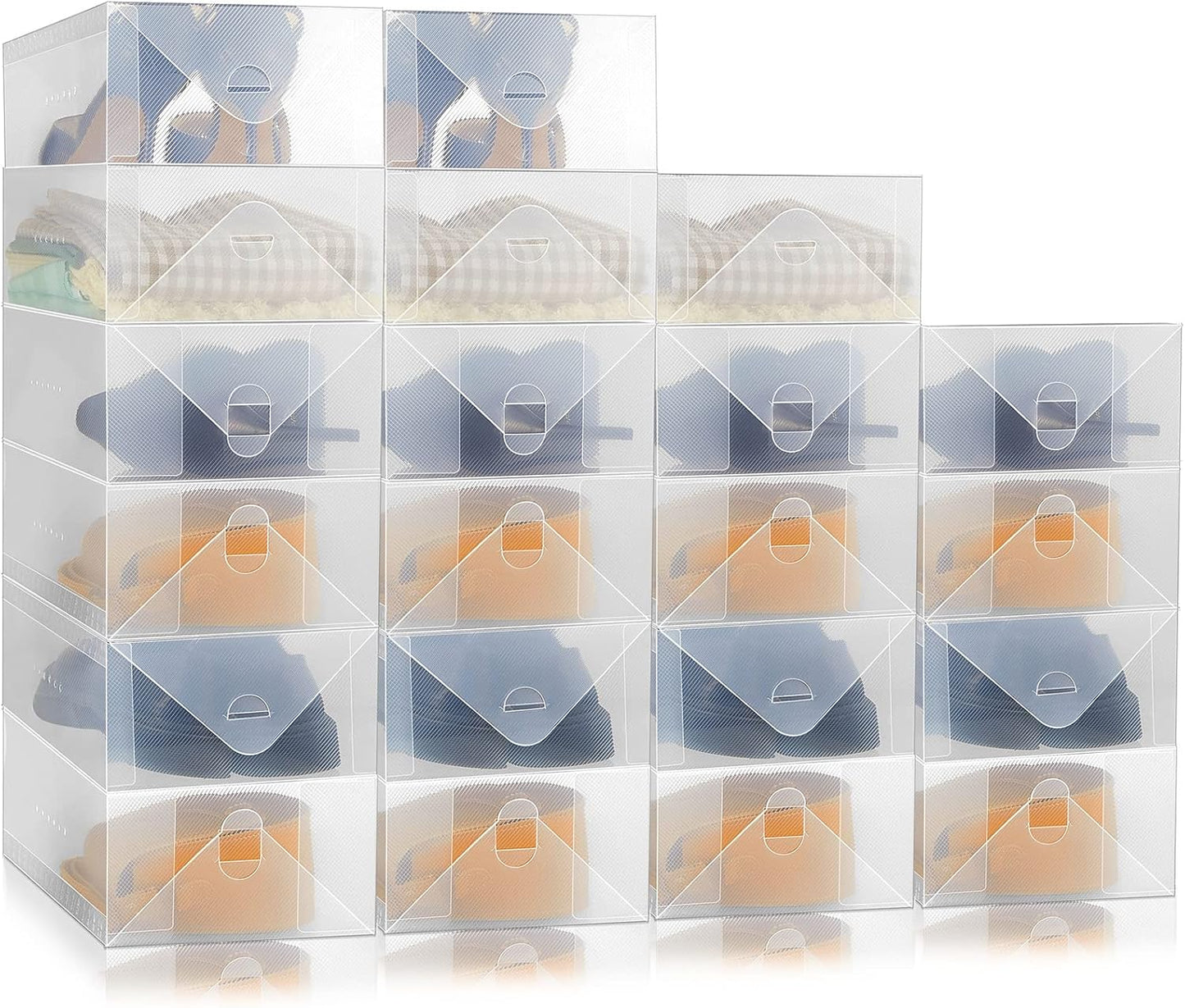 Sintuff Clear Shoe Storage Boxes - 20 Pcs Stackable Plastic Organizers for Ankle Boots & Heels | 11.8 x 7.5 x 3.7 Inches