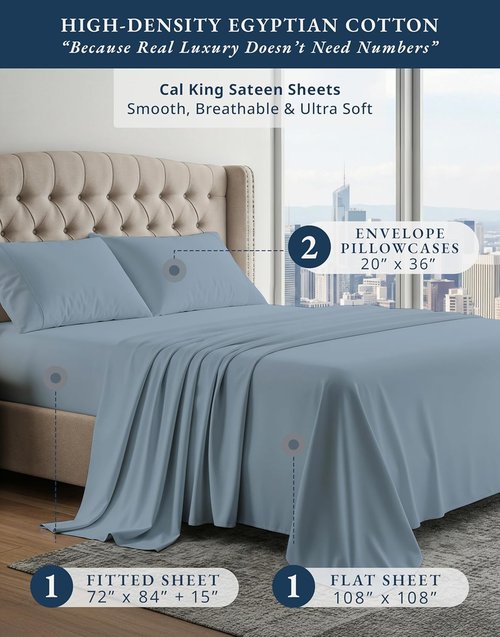 LANE LINEN California King Sheets Set - Ultra Soft 100% Egyptian Cotton with Luxury French Blue Finish