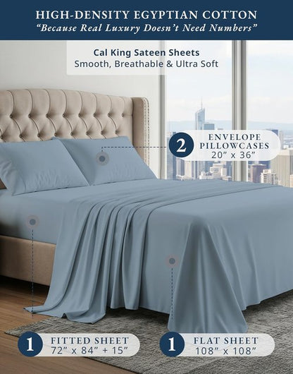 LANE LINEN California King Sheets Set - Ultra Soft 100% Egyptian Cotton with Luxury French Blue Finish