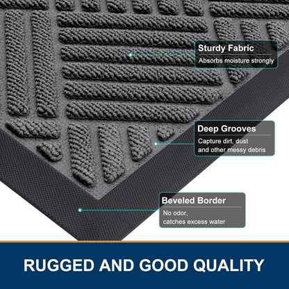 Smiry Heavy-Duty Outdoor Doormat - Non-Slip Natural Rubber, Easy Clean, 29.5x17 Inches | Grey