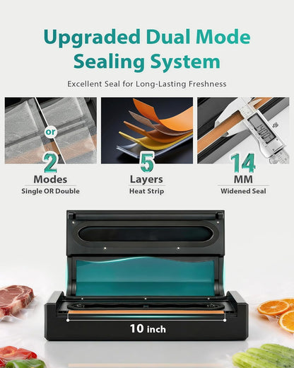Skiennix Vacuum Sealer Machine - Automatic Food Sealer with Double Heat Seal, Black | Starter Kit Included