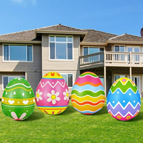 Liliful Giant Inflatable Easter Eggs - Colorful 40-Inch Outdoor Decorations for Garden & Lawn Parties