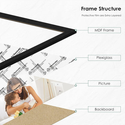 PEALSN 8x10 Picture Frame Set of 6 - Black Woodgrain Frames with HD Plexiglass for Wall or Tabletop Display