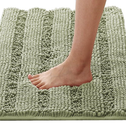 H.VERSAILTEX Bath Mats for Bathroom Non Slip Thick Chenille Striped Bath Rug Absorbent Fluffy Soft Shaggy Rugs Washable Dry Fast Plush Mats for Indoor, Bath Room, Tub - 20" x 32", Eucalyptus Green