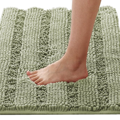 H.VERSAILTEX Bath Mats for Bathroom Non Slip Thick Chenille Striped Bath Rug Absorbent Fluffy Soft Shaggy Rugs Washable Dry Fast Plush Mats for Indoor, Bath Room, Tub - 20" x 32", Eucalyptus Green