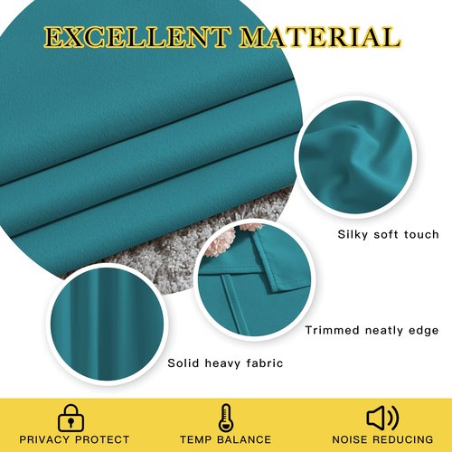 NICETOWN Blackout Room Divider Curtains 118 inches Long 2 Panels, Grommet Sliding Door Curtains Solid Window Treatments Sound Reducing for Living Room, W66 x L118, Peacock Teal