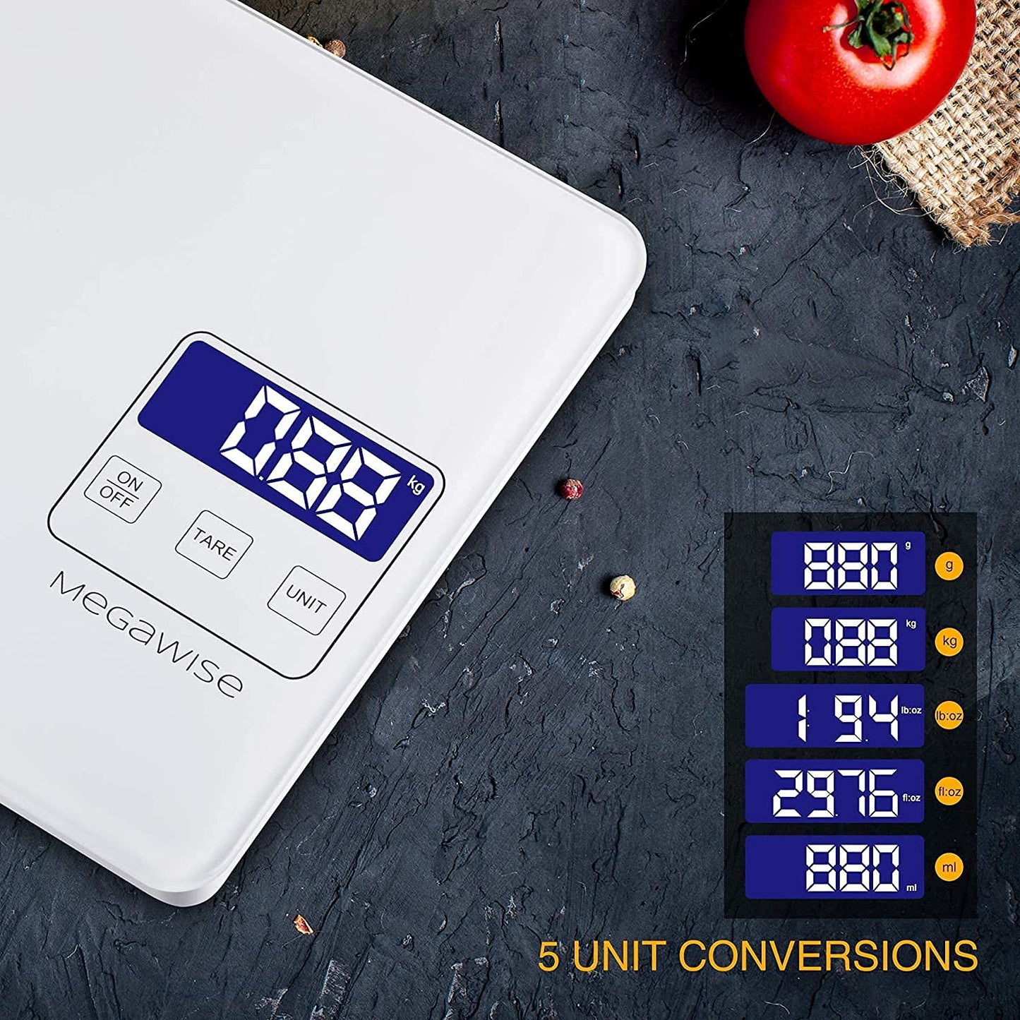MegaWise Precision Food Scale - 33lb Waterproof Digital Kitchen Scale | 1g Accuracy for Cooking & Baking