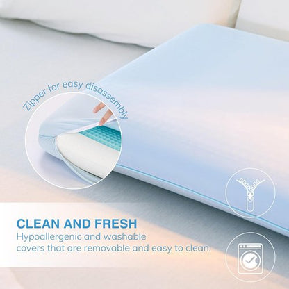 EGOHOME Cooling Gel Memory Foam Pillow - Reversible Cover for All Sleep Positions | Machine Washable, Standard Size, Blue