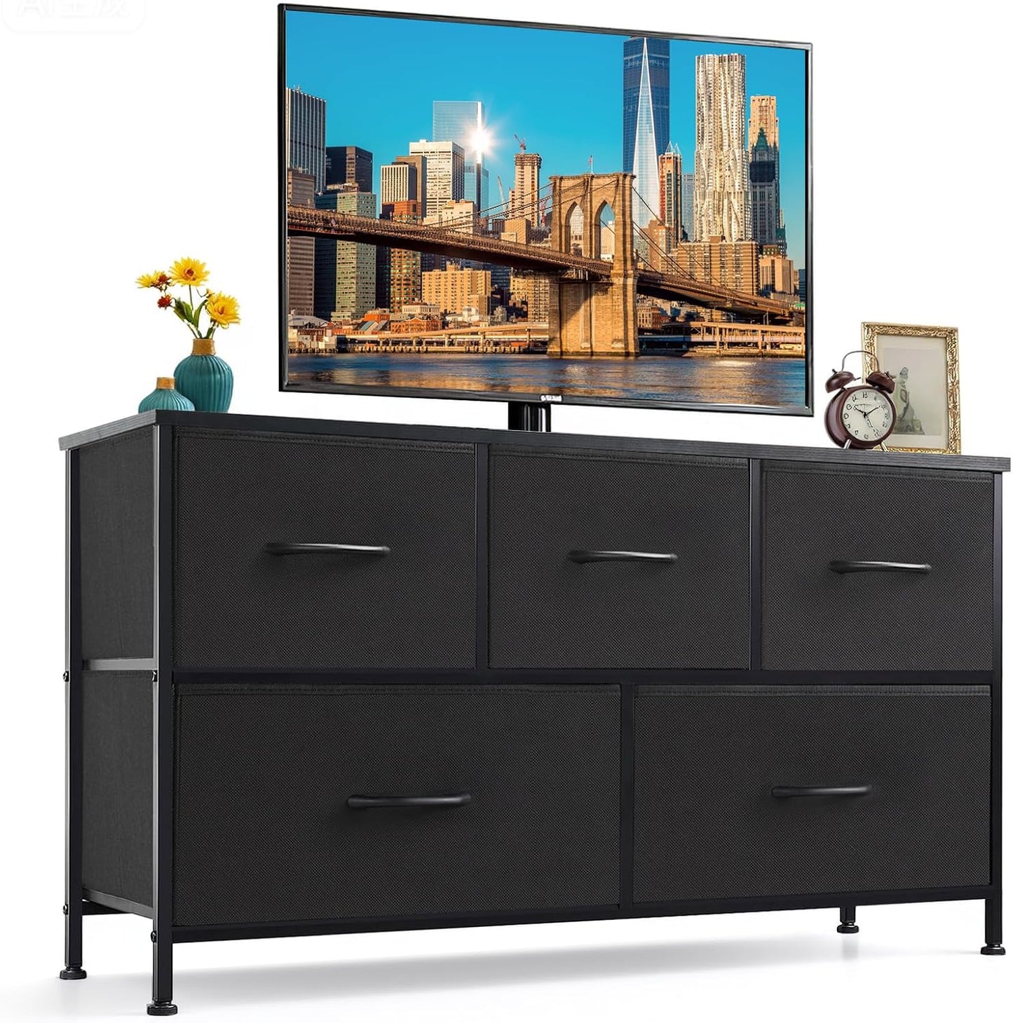 5-Drawer Dresser by [Brand Name] - Anti-Tip Fabric Storage Organizer with Wooden Top | Black