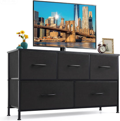5-Drawer Dresser by [Brand Name] - Anti-Tip Fabric Storage Organizer with Wooden Top | Black