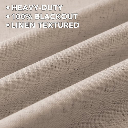 H.VERSAILTEX Linen Curtains 100% Blackout Curtains for Bedroom 45 inch Long Full Light Blocking Nature Linen Blended Window Curtains for Living Room Nickel Grommet (2 Panels, Heathered Sand)