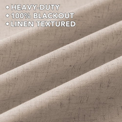 H.VERSAILTEX Linen Curtains 100% Blackout Curtains for Bedroom 45 inch Long Full Light Blocking Nature Linen Blended Window Curtains for Living Room Nickel Grommet (2 Panels, Heathered Sand)