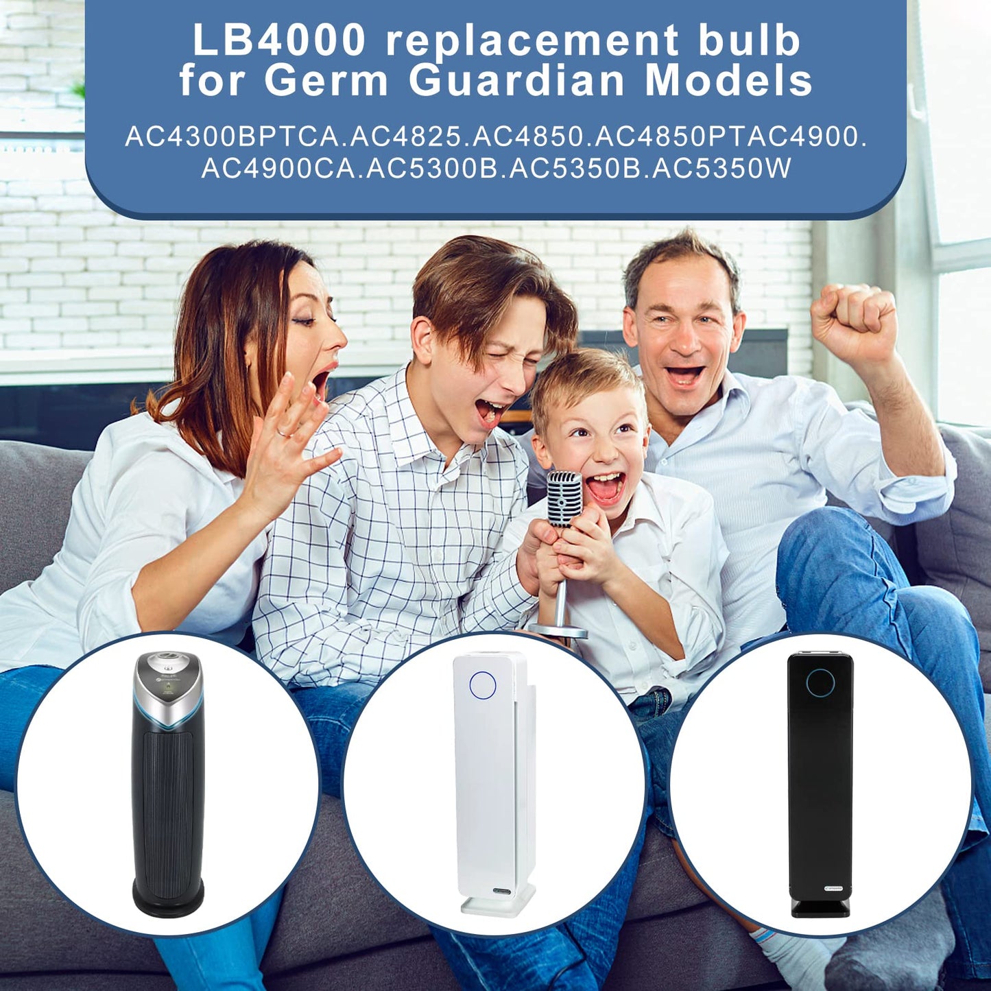 Poweka 2 Packs LB4000 Replacement Bulb Compatible with Germ Guardian AC4825 AC4850PT AC4300BPTCA AC4300BPT AC4850 AC4900 AC4900CA AC4800 AC4900 Purifiers Replace 5W UV-C Bulb