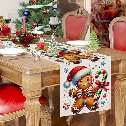 Ging erbread Man Christmas Table Runner 13x72 Polyester Red Green Victorian