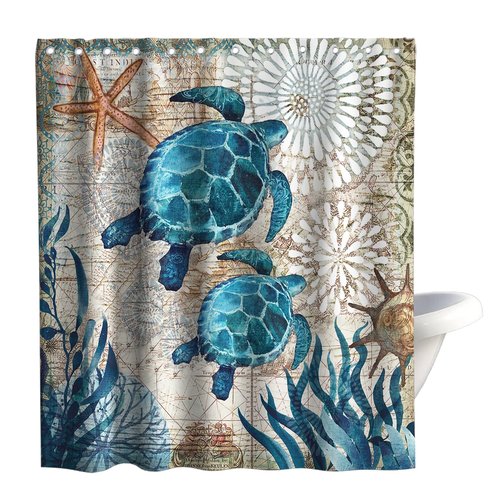 Final Friday Nautical Green Sea Turtles Beach Theme Fabric Shower Curtain Sets Bathroom Blue Ocean Decor with Grommets and Hooks - 72 x 72 Inch Teal