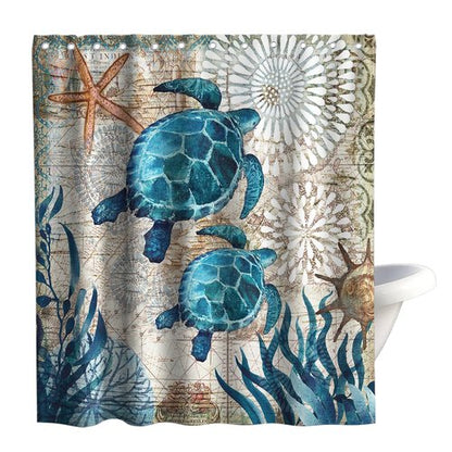Final Friday Nautical Green Sea Turtles Beach Theme Fabric Shower Curtain Sets Bathroom Blue Ocean Decor with Grommets and Hooks - 72 x 72 Inch Teal