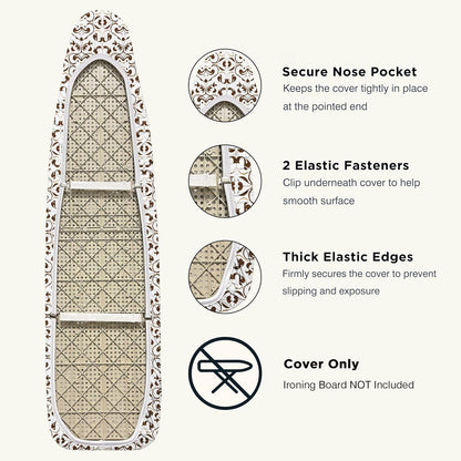 UniSimp Ironing Board Cover - Extra Thick Natural Cotton, Scorch & Stain Resistant | 18"x54" Foliage Design