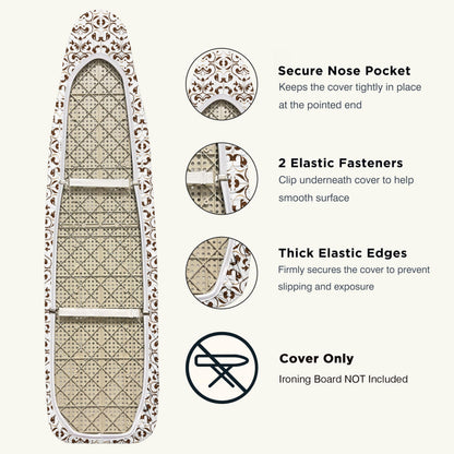 UniSimp Ironing Board Cover and Pad 18"x54" Extra Thick Natural Cotton, Scorch & Stain Resistant Iron Board Cover, Extra Large Iron Board Cover with Fasteners Heavy Duty Heatproof Elastic Edge Foliage