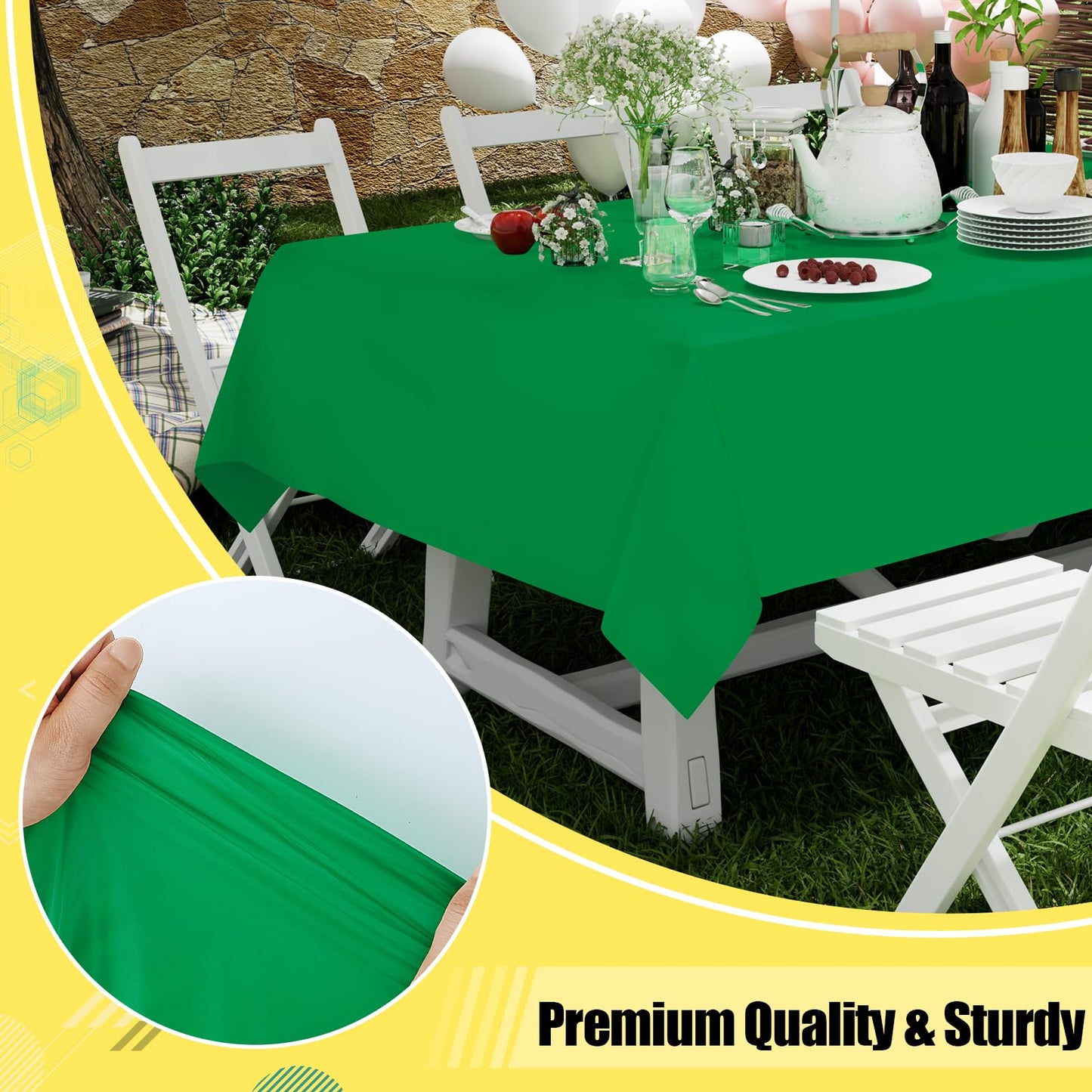 smiry Disposable Table Cloth 6 Pack, 54 x 108 Inch Table Cloths for Parties, Decorative Tablecloths for Rectangle Tables, Waterproof Plastic Table Cover, Leakproof & Sturdy, Green