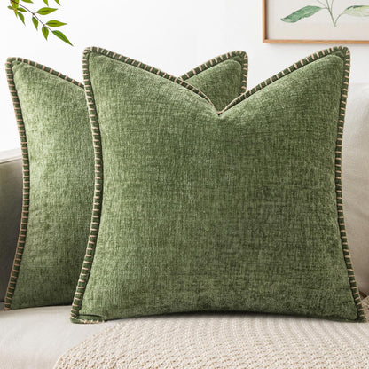 MIULEE Couch Throw Pillow Covers - 18x18 Inch Sage Green Chenille Decorative Covers for Living Room | Set of 2