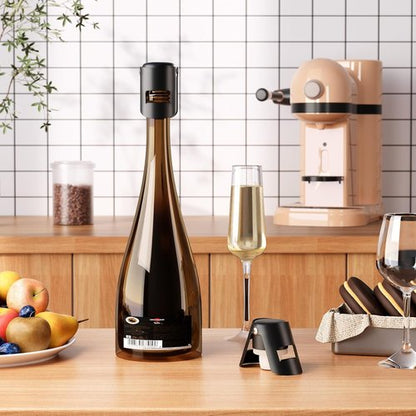 Champagne Stoppers with Stainless Steel Champagne Saver with Food Grade Silicone Leak proof Keep Fresh Suitable for Champagne, Cava, Prosecco and Sparkling (Black, 3 Pack)