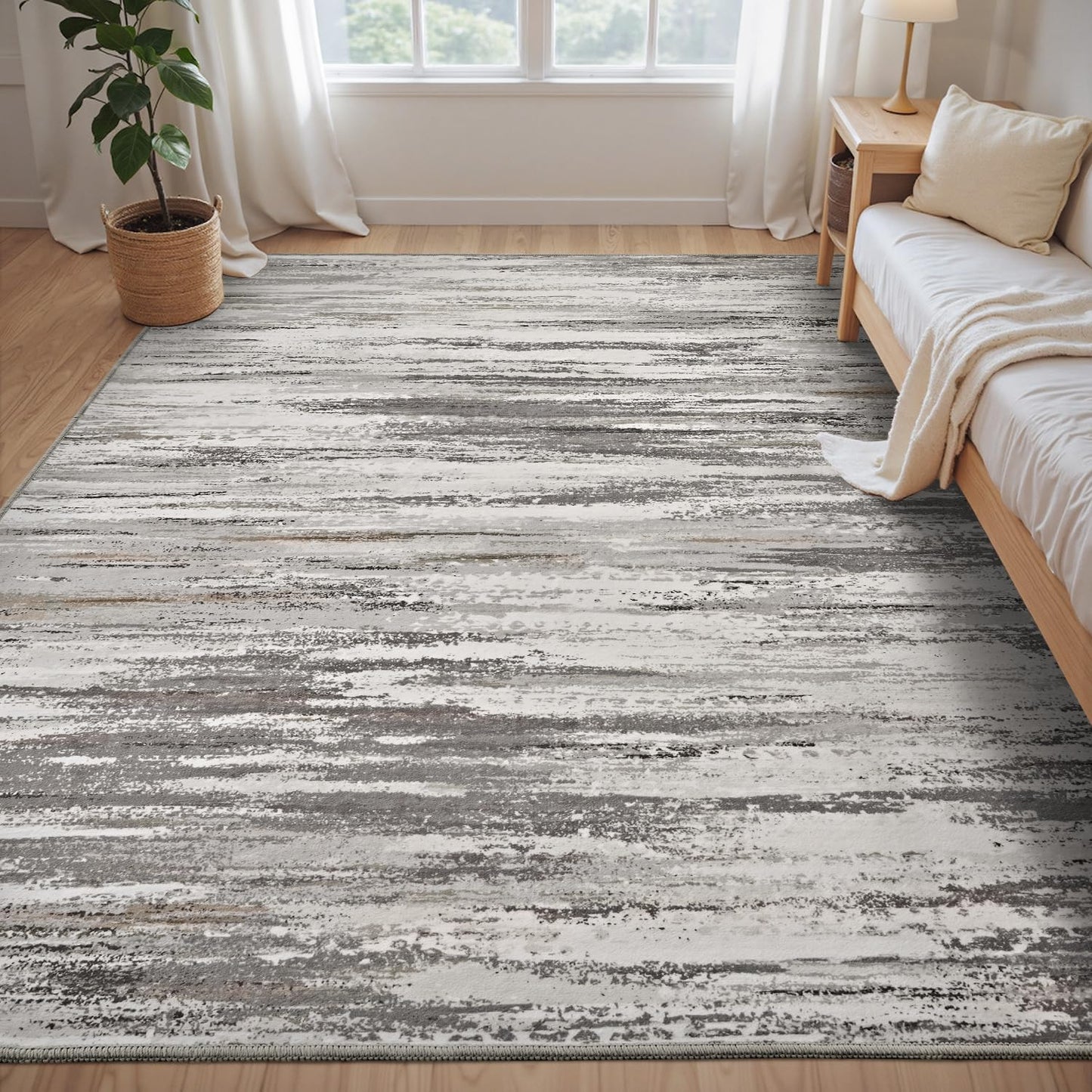tchdio 5x7 Area Rugs for Living Room, Machine Washable Modern Abstract Non Slip Rug, Soft Indoor Carpet for Bedroom Office Dorm, Dark Grey