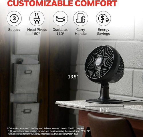 Honeywell Turbo Force Oscillating Table Fan - 3-Speed Air Circulator for Bedroom, Black, HT-906