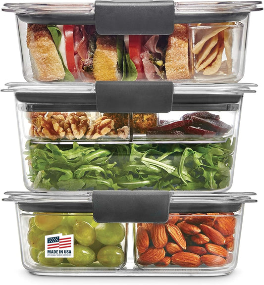 Rubbermaid Brilliance Food Storage Containers - BPA-Free, Airtight & Leak-Proof | 3 Set with Lids & Removable Trays
